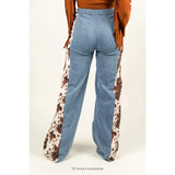 Plus Size Cow Side Panel Tummy Control Wide Leg Jeans