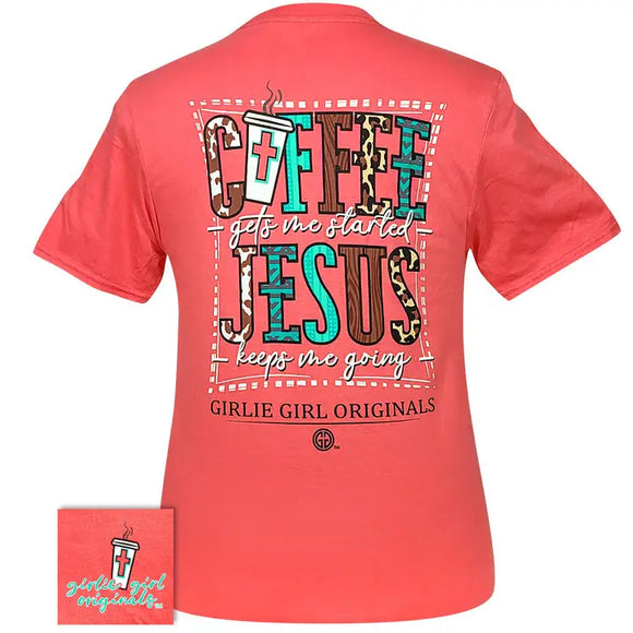 Coffee Jesus Coral Inspirational Christian Short Sleeve Graphic Tee