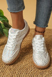 Leather Detail Shimmer Leopard Printed Lace-Up Sneakers