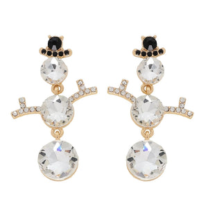 3 Tier Crystal Gemstone Snowman Earrings