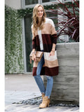 Open Front Color Block Sweater Cardigan