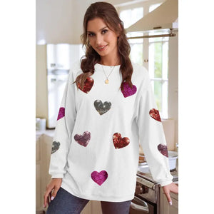 Valentines Heart Patched Pattern Corded Pullover Sweatshirt