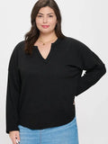 Plus Solid Notch Neck Knit Top