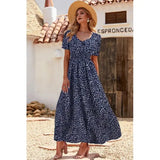 Allover Print Puff Sleeve Ruched Shirred Dress