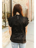 Black Leopard Satin Pleated Ruffle Sleeveless Top