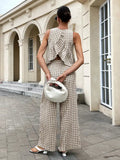 Plaid Patterned Top Straight-Leg Trousers Set