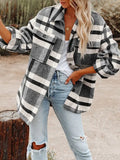 Oversized Plaid Shacket Button Down Flannel Jacket