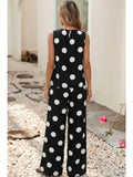 Pleated Polka Dot Tank Casual Wide Leg Two-Piece Outfit