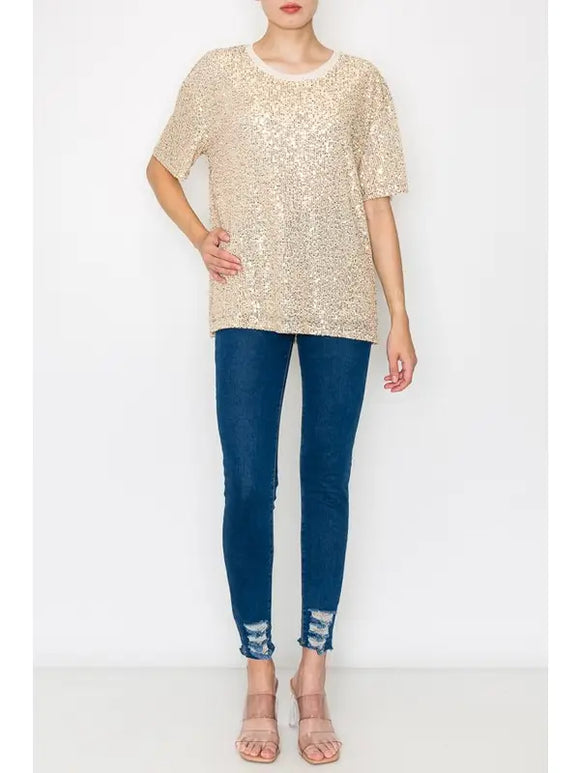 LINED SEQUIN TOPS-YELLOW GOLD