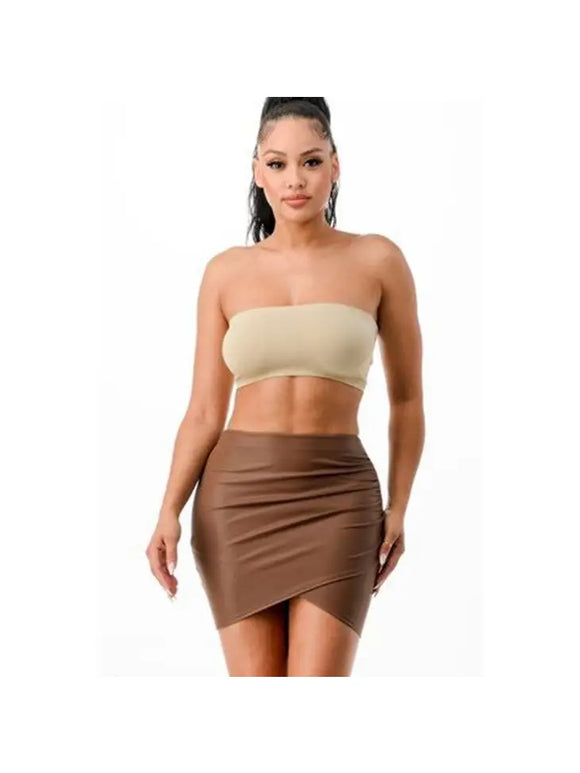 Faux Leather Mini Skirt-MOCHA