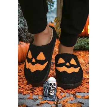 Halloween Pumkin Face Plush Slippers