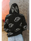 Black White Hat Cozy Fabric Oversize Hoodie