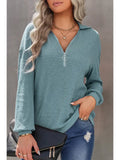 Solid Knit Lapel Half Zip Long Sleeve Pullover