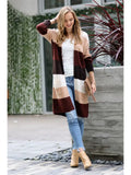 Open Front Color Block Sweater Cardigan