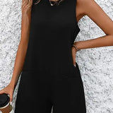 Summer Plain Sleeveless Round Neck Pockets Romper