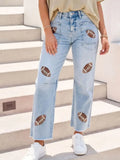Game Day Sequin Detail High Waist Patchwork Shift Jeans