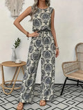 Print Sleeveless Top Wide Leg Pants Set