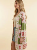 Granny Square Crochet Open-Front Long Cardigan