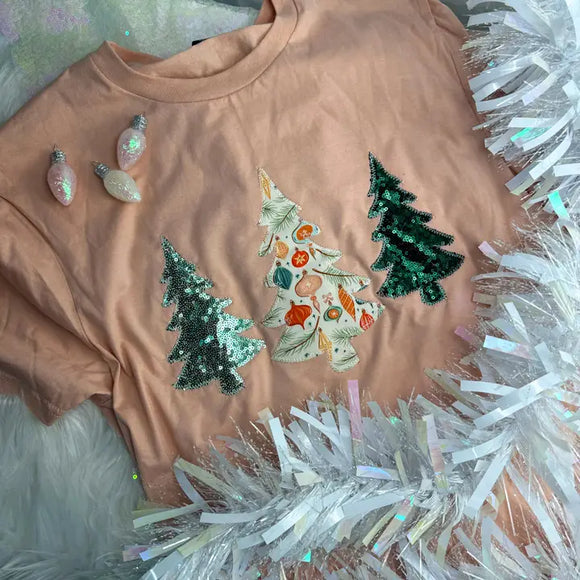 Peach Christmas Tree Trio Short Sleeve