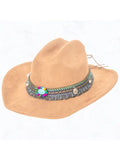 Turquoise Stone Thread Belt, Big Brim Suede Cowboy Fedora