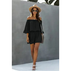 Solid Flare Sleeves Loose Fit Belt Romper