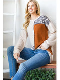 Solid Color Block and Animal Top with Stitch...OATMEAL COLOR