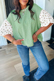 PRETTY BASH Floral Stripe Patchwork Puff Sleeve Top