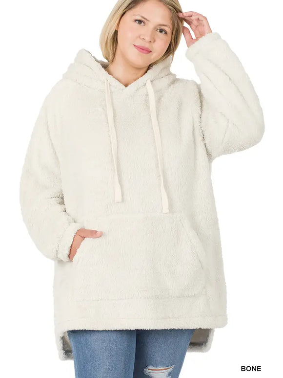 Plus Hooded Faux Fur with Kangaroo Pocket