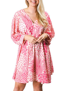 Tilly Dress-PINK AN WHITE MULTI ANIMAL PRINT