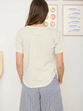 Round Neck Short Sleeve Exposed Seam Knit Top