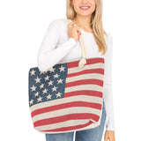 American Flag Zippered Burlap Canvas Tote Bag