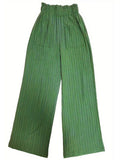 Green High Waist Pockets Smocked Pants