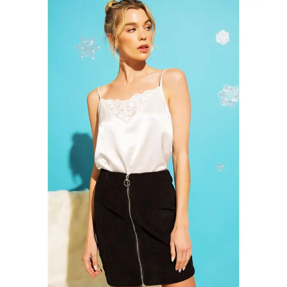 Corduroy Zip Up Mini Skirt