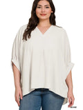 Woven Airflow V Neck Puff Half Sleeve Top