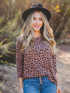 3/4 Sleeve Alex Top-Dark Brown Cheetah