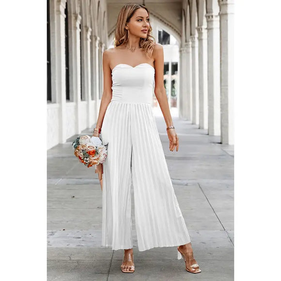 Elegant Off Shoulder Pleated High Waist Wide Leg Jumpsuit