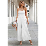 Elegant Off Shoulder Pleated High Waist Wide Leg Jumpsuit