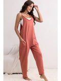 Side Pockets Harem Pants Sleeveless V Neck Jumpsuit