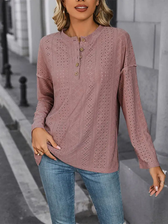 Long Sleeve Solid Color Knitted Jacquard Top