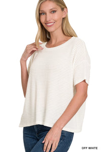 Drop Shoulder Short Sleeve Jacquard Sweater