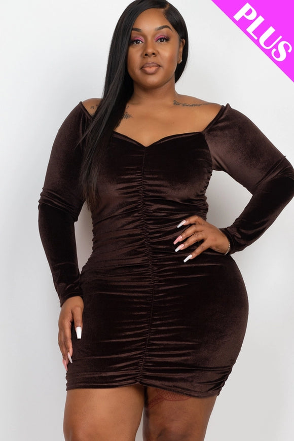 Plus Size Ruched Velour Bodycon Dress
