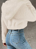 White Fleece Short Jacket Hooded Coat