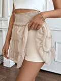 Pleated Lotus Solid Color Elastic Waist Skirt