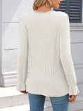 Solid Color Pit Stripe Brushed V-Neck Long Sleeved Top