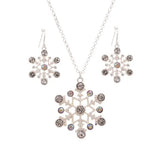 Silver Crystal Ab Snowflake Christmas Necklace Set