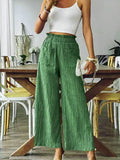 Green High Waist Pockets Smocked Pants