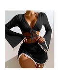 4 Piece Bikini Set - Modest Fringe Cover-Up