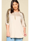 Plus Size Animal Print Sleeve Casual Top