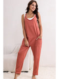 Side Pockets Harem Pants Sleeveless V Neck Jumpsuit