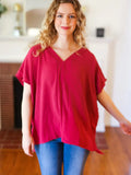 Burgundy Seam Detail Loose Fit Blouse